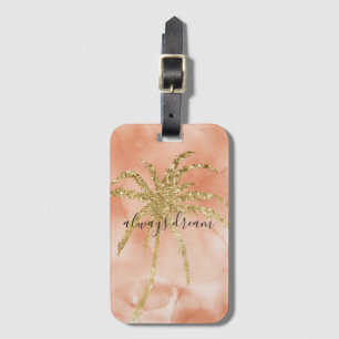 Etiqueta Para Maletas Dorado Glitz Palm Tree Dream Peach Watercolor     