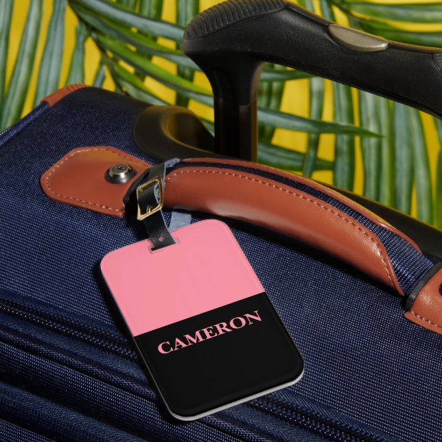 Etiqueta Para Maletas Dos colores de moda | Nombre | Rosa negra y salmón (Anverso In situ 1)