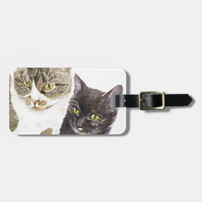 Etiqueta Para Maletas Dos gatos - tabby y tortie (Frente Horizontal)
