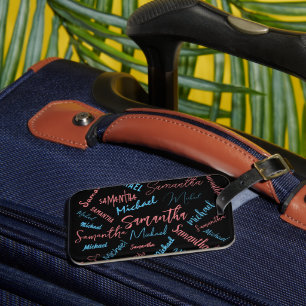 Etiqueta Para Maletas Dos nombres parejas patrón monograma azul claro ro