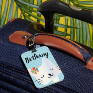 Etiqueta Para Maletas Dotty de gato y flores lindo personalizado