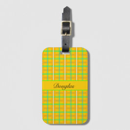 Etiqueta Para Maletas Douglas Tartán amarillo y azul retro, personalizad