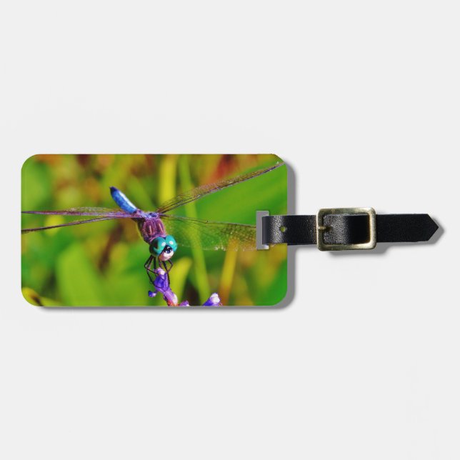 Etiqueta Para Maletas Dragón arcoiris verde azulado (Frente Horizontal)