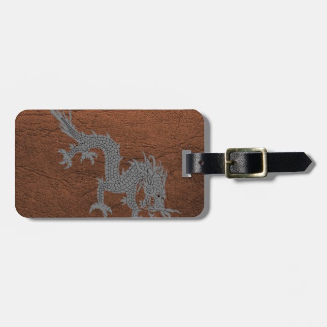 Etiqueta Para Maletas Dragón butanés sobre cuero (Frente Horizontal)