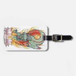 Etiqueta Para Maletas Dragón japonés y flor de loto