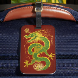 Etiqueta Para Maletas Dragón lunar lujoso verde esmeralda y oro
