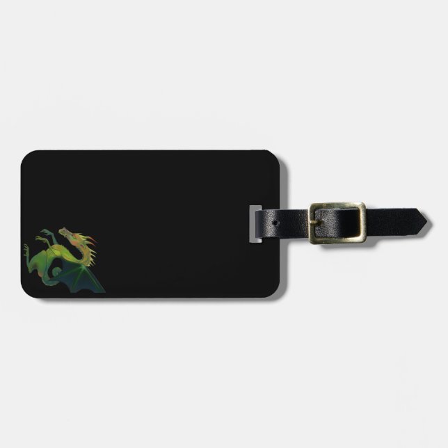 Etiqueta Para Maletas Dragón negro sutil (Frente Horizontal)