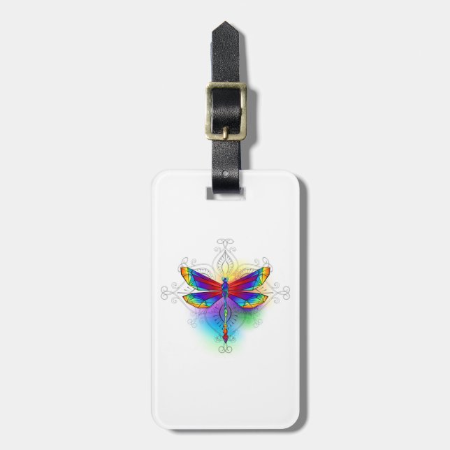 Etiqueta Para Maletas Dragón poligonal arcoiris (Frente Vertical)