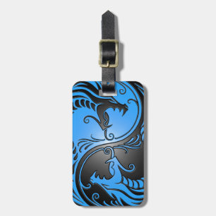 Etiqueta Para Maletas Dragones, azul y negro de Yin Yang