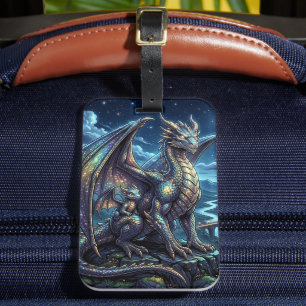 Etiqueta Para Maletas Dragones Celestiales bajo la Luz de la Luna y Cast