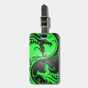 Etiqueta Para Maletas Dragones, verde y negro de Yin Yang