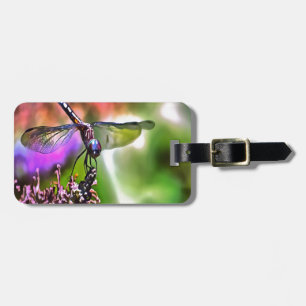 Etiqueta Para Maletas Dragonfly en pintura realista verde y azul