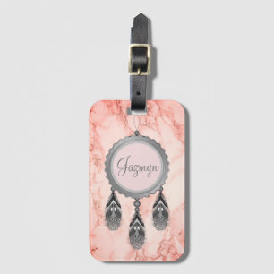 Etiqueta Para Maletas Dreamcatcher gris sobre mármol rosa personalizado