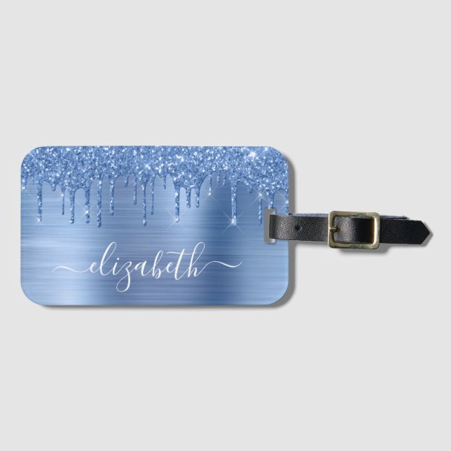 Etiqueta Para Maletas Dripping Glitter Blue Personalized (Anverso horizontal)