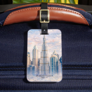 Etiqueta Para Maletas Dubai Burj Khalifa Ciudad de Lujo Horizonte Acuare