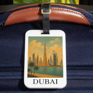 Etiqueta Para Maletas Dubai Vintage de Viaje – Silueta Retro de Emiratos