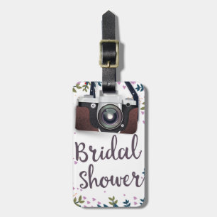 Etiqueta Para Maletas Ducha de novia Flores vintage y cámara clásica