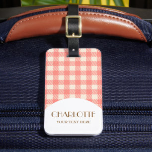 Etiqueta Para Maletas Dulce lindo melocotón rosa preppy gingham chupado