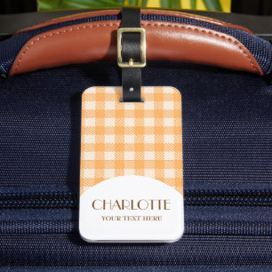 Etiqueta Para Maletas Dulce lindo naranja divertido preppy gingham revis