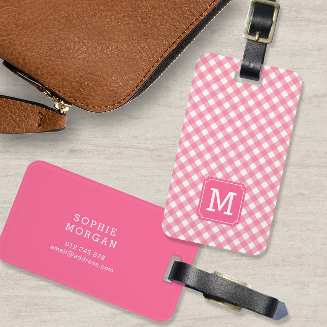 Etiqueta Para Maletas Dulce Monograma Bebé Rosa Gingham (Subido por el creador)