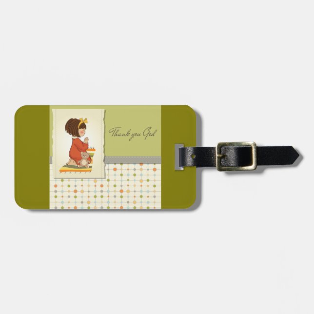 Etiqueta Para Maletas Dulce niña orando gracias Dios (Frente Horizontal)