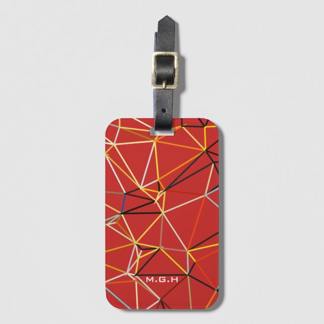 Etiqueta Para Maletas Dynamic Red Abstract Geometric Monogram (Anverso vertical)