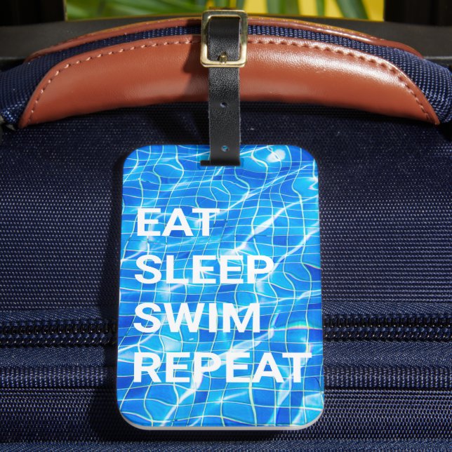 Etiqueta Para Maletas Eat Sleep Swim Repetir Piscina Acuática (Anverso In situ 2)