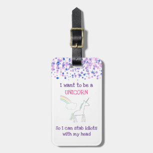 Etiqueta Para Maletas Edgy Unicorn con arcoiris y confetti graciosos