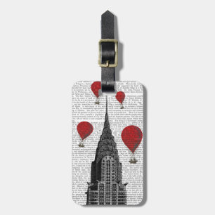 Etiqueta Para Maletas Edificio Chrysler y globos rojos de aire caliente