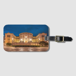 Etiqueta Para Maletas Edificio Storting de Noruega en Oslo de noche