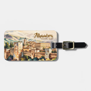Etiqueta Para Maletas Editable Vintage Granada España Alhambra Acuarela