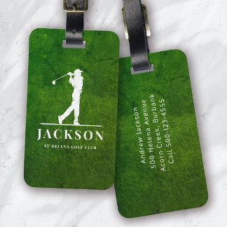 Etiqueta Para Maletas Efecto de cuero verde Monograma Golfer personaliza