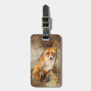Etiqueta Para Maletas El acogedor Watercolor Rojo Fox en la Naturaleza