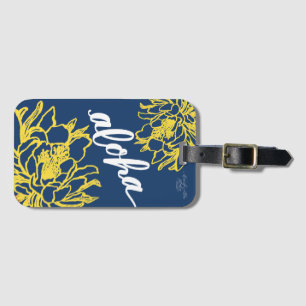Etiqueta Para Maletas El azul de la hawaiana con cirio amarillo florece