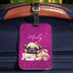 Etiqueta Para Maletas El día de San Valentín Pug Personalizado Pug Puppy