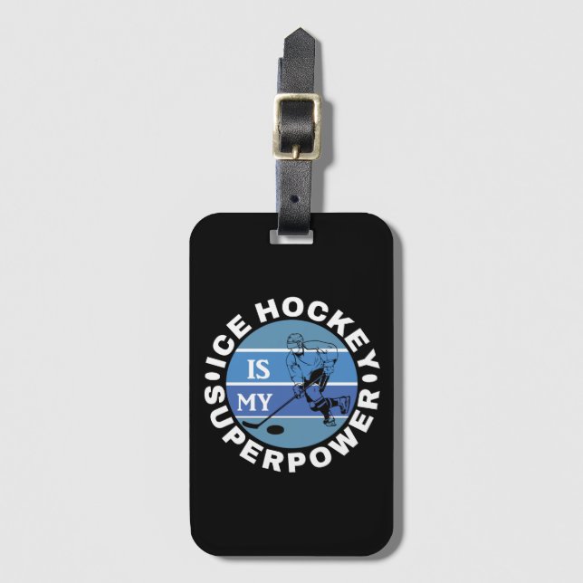 Etiqueta Para Maletas El Hockey Sobre Hielo Es Mi Superpotencia (Anverso vertical)