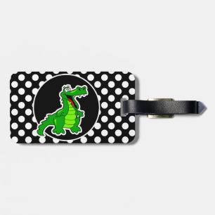 Etiqueta Para Maletas El lagarto sobre los puntos de polka blanco y negr