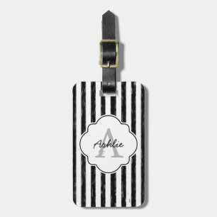 Etiqueta Para Maletas El negro casual pintado raya el monograma y el