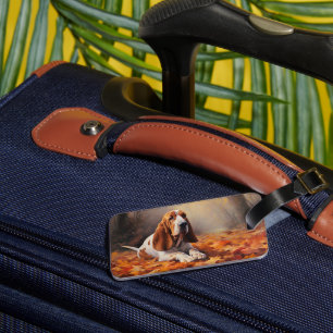 Etiqueta Para Maletas El óbice basset en las hojas de otoño se inspira