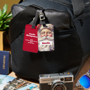 Etiqueta Para Maletas El retro Santa Claus en un Navidad Gorra rojo