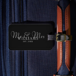 Etiqueta Para Maletas El Sr. Blanco Y Negro Y La Sra. Establecida