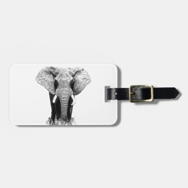 Etiqueta Para Maletas Elefante blanco y negro (Frente Horizontal)