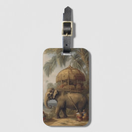 Etiqueta Para Maletas Elefante de escena botánica vintage con howdah tam