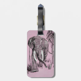 Etiqueta Para Maletas Elefante Pasando Por La Sabana Madera En Rosa