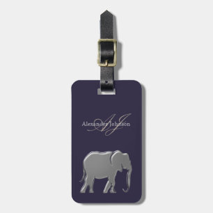 Etiqueta Para Maletas Elefante plateado Eclipse morado elegante monogram