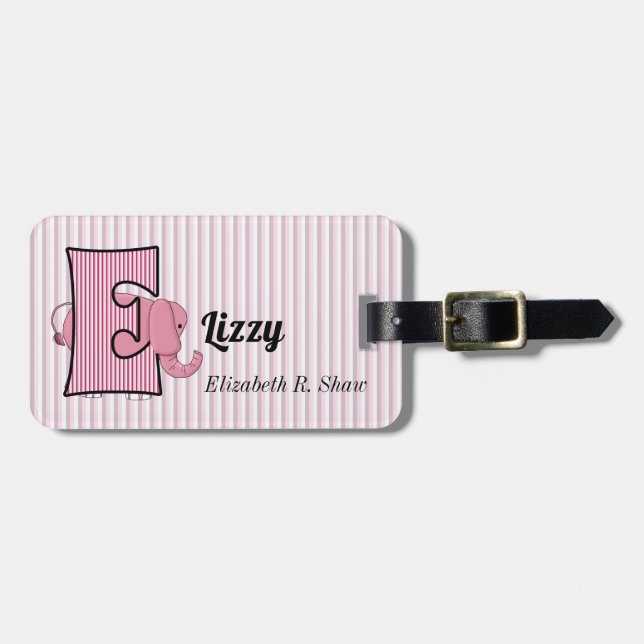 Etiqueta Para Maletas Elefante rosa para Chicas Carta E (Frente Horizontal)