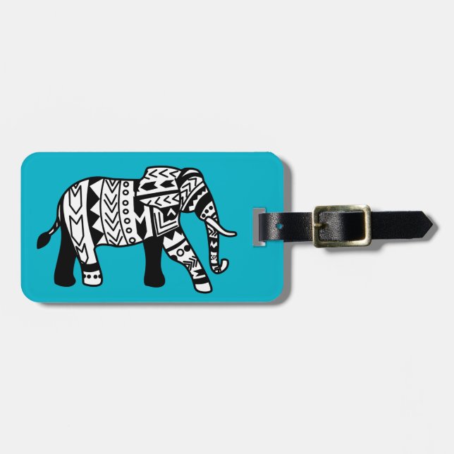 Etiqueta Para Maletas Elefante tribal caminante (Frente Horizontal)