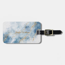 Etiqueta Para Maletas Elegant Blue Gold Glitter Abstract Flow           