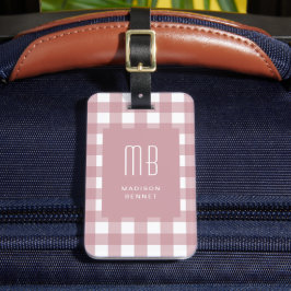 Etiqueta Para Maletas Elegant Dusty Pink Gingham Monogram