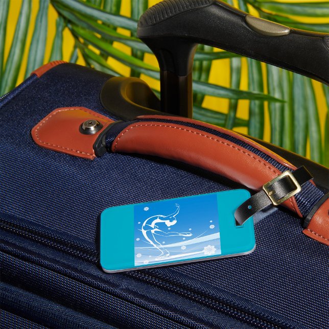 Etiqueta Para Maletas Elegant Figure Skater Silhouette Snowflakes (Subido por el creador)